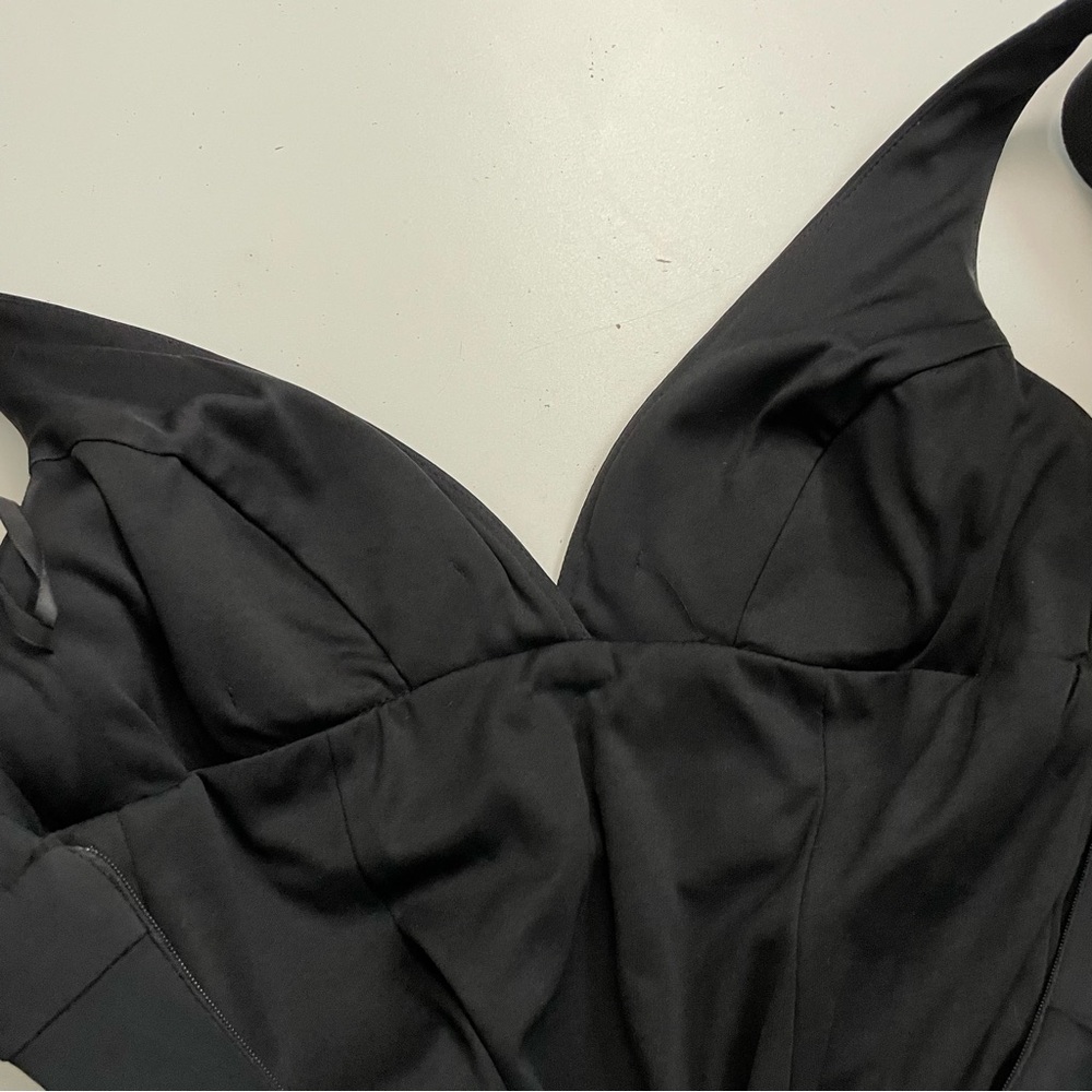 Vintage Caché Dress Maxi Mermaid Bodycon Plunge Neck Ruched Tulle Lined Black - Picture 8 of 12